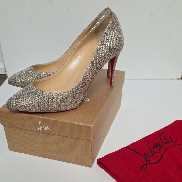 CHRISTIAN LOUBOUTIN | Eloise Glitter Heels Silver Sz 40.5 - Picture 2 of 9